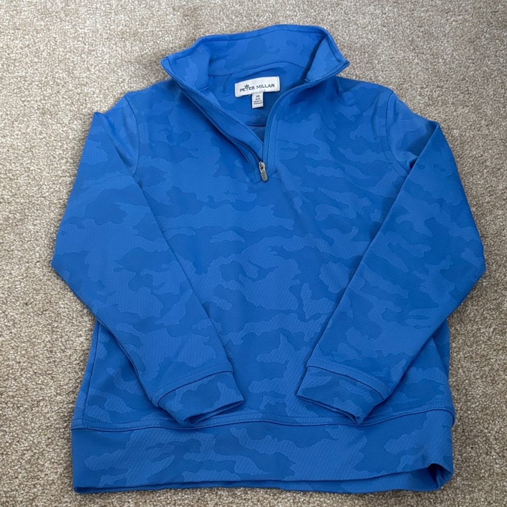 Peter Millar boys Camouflage 1/4 Blue Zip-Up Sweater